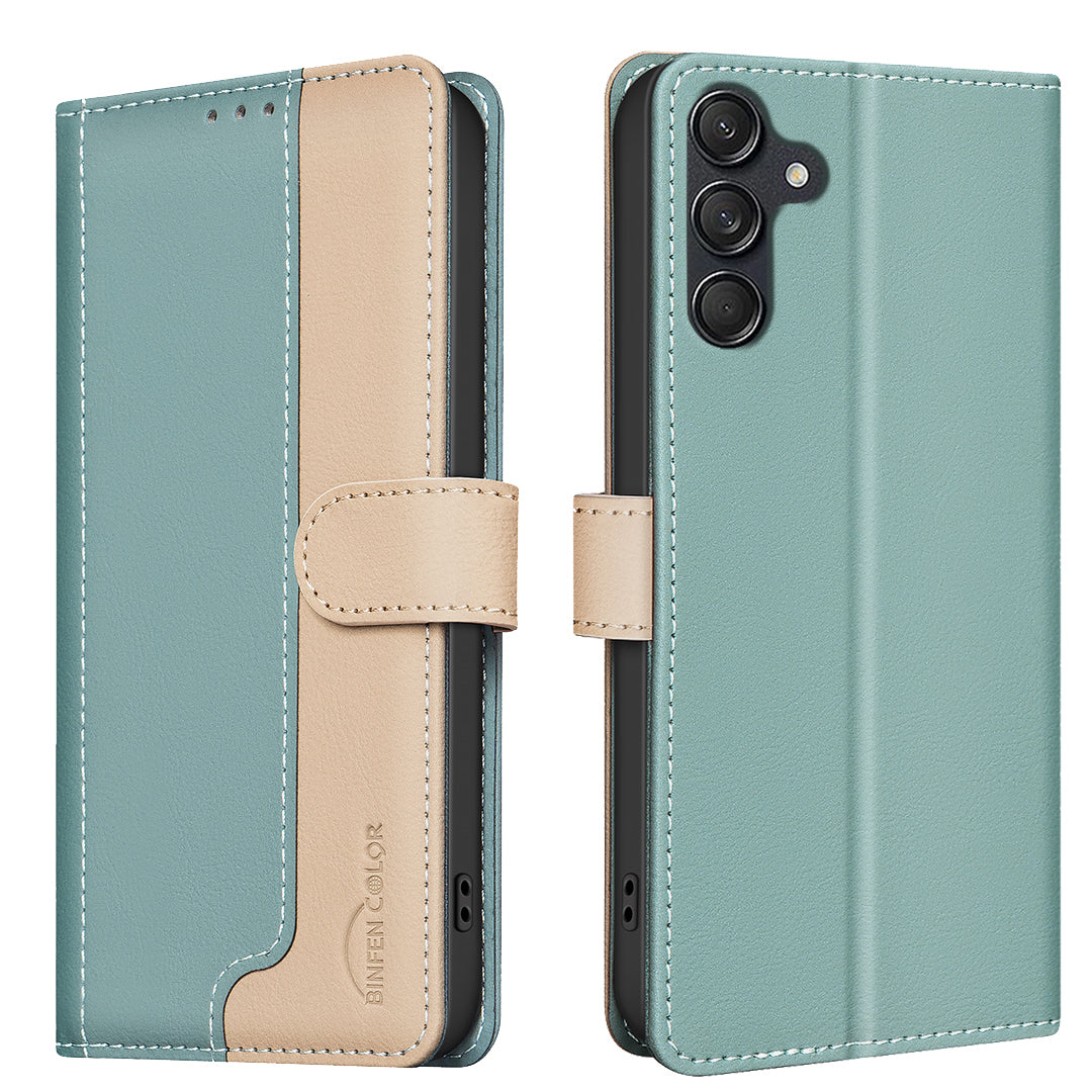 BINFEN COLOR For Samsung Galaxy M36 5G Leather Case  Splicing Color RFID Blocking Wallet Stand Phone Cover