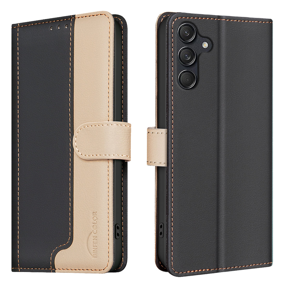 BINFEN COLOR For Samsung Galaxy M36 5G Leather Case  Splicing Color RFID Blocking Wallet Stand Phone Cover