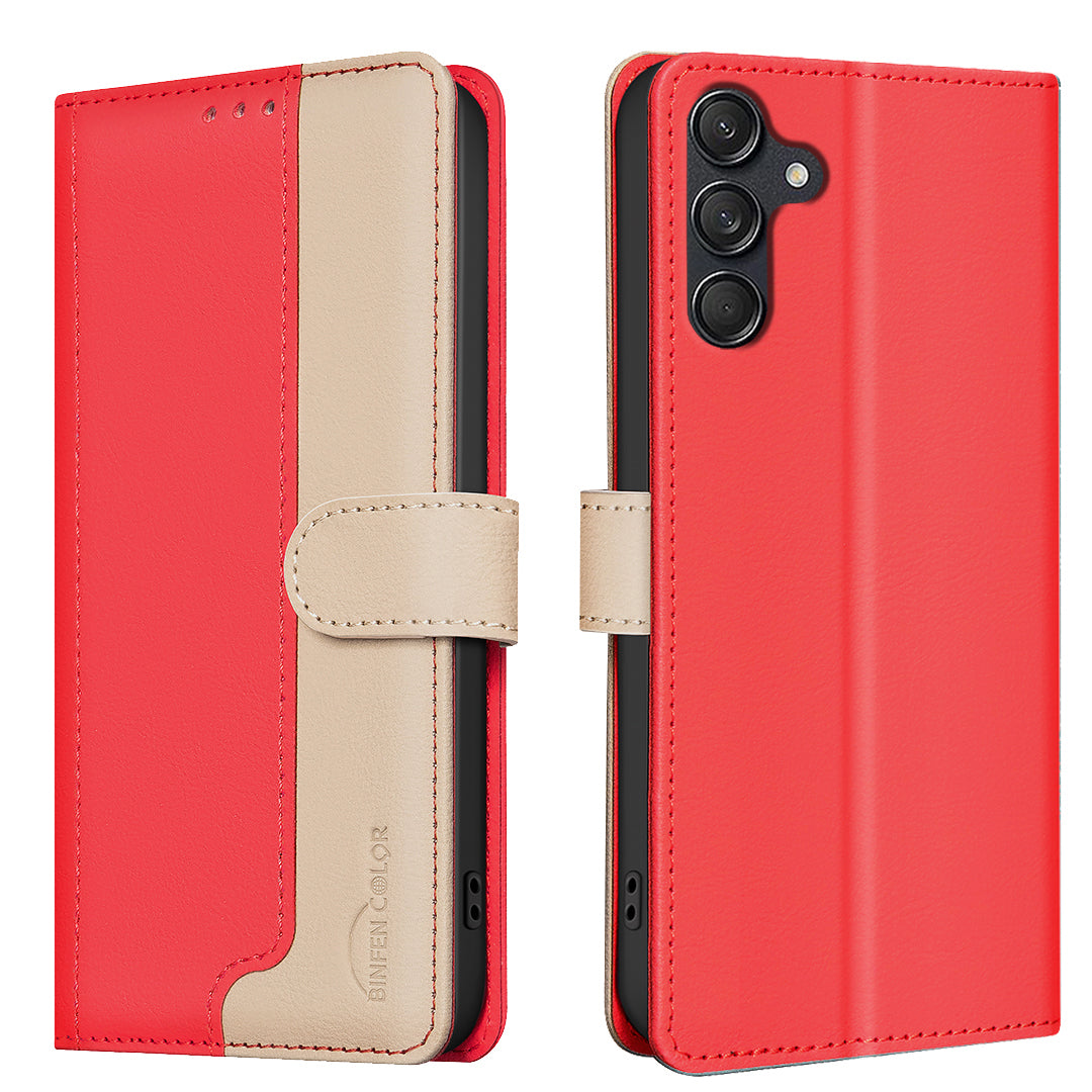 BINFEN COLOR For Samsung Galaxy M36 5G Leather Case  Splicing Color RFID Blocking Wallet Stand Phone Cover