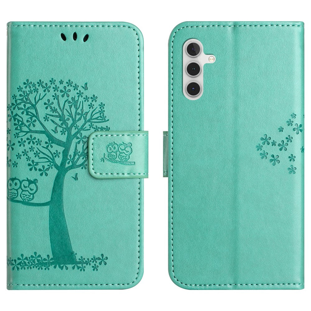 For Samsung Galaxy S25 FE Case PU Leather Owl Tree Imprinted Wallet Phone Cover with Strap