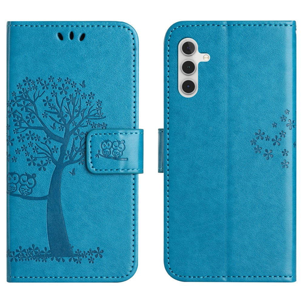 For Samsung Galaxy S25 FE Case PU Leather Owl Tree Imprinted Wallet Phone Cover with Strap