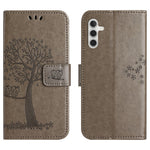 For Samsung Galaxy S25 FE Case PU Leather Owl Tree Imprinted Wallet Phone Cover with Strap