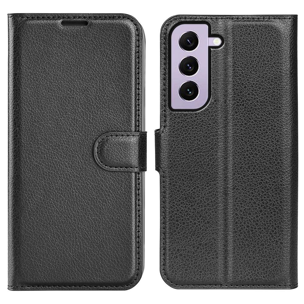 Samsung Galaxy S23 ridsefast PU-læderetui med litchi-tekstur, fuld beskyttelse, sammenklappeligt stativ og tegnebogsfunktion