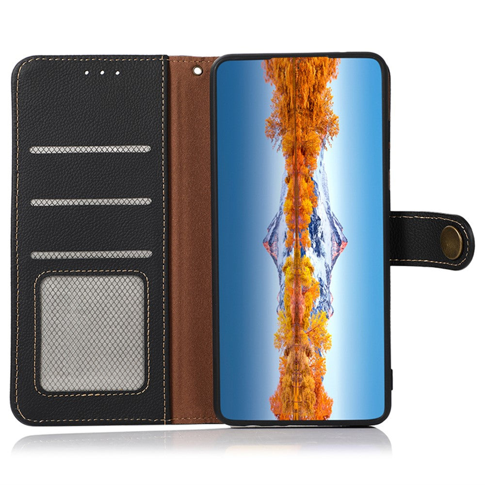 KHAZNEH for Samsung Galaxy S25 FE Case Genuine Cow Leather RFID Blocking Wallet Phone Cover
