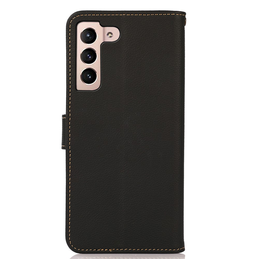 KHAZNEH for Samsung Galaxy S25 FE Case Genuine Cow Leather RFID Blocking Wallet Phone Cover