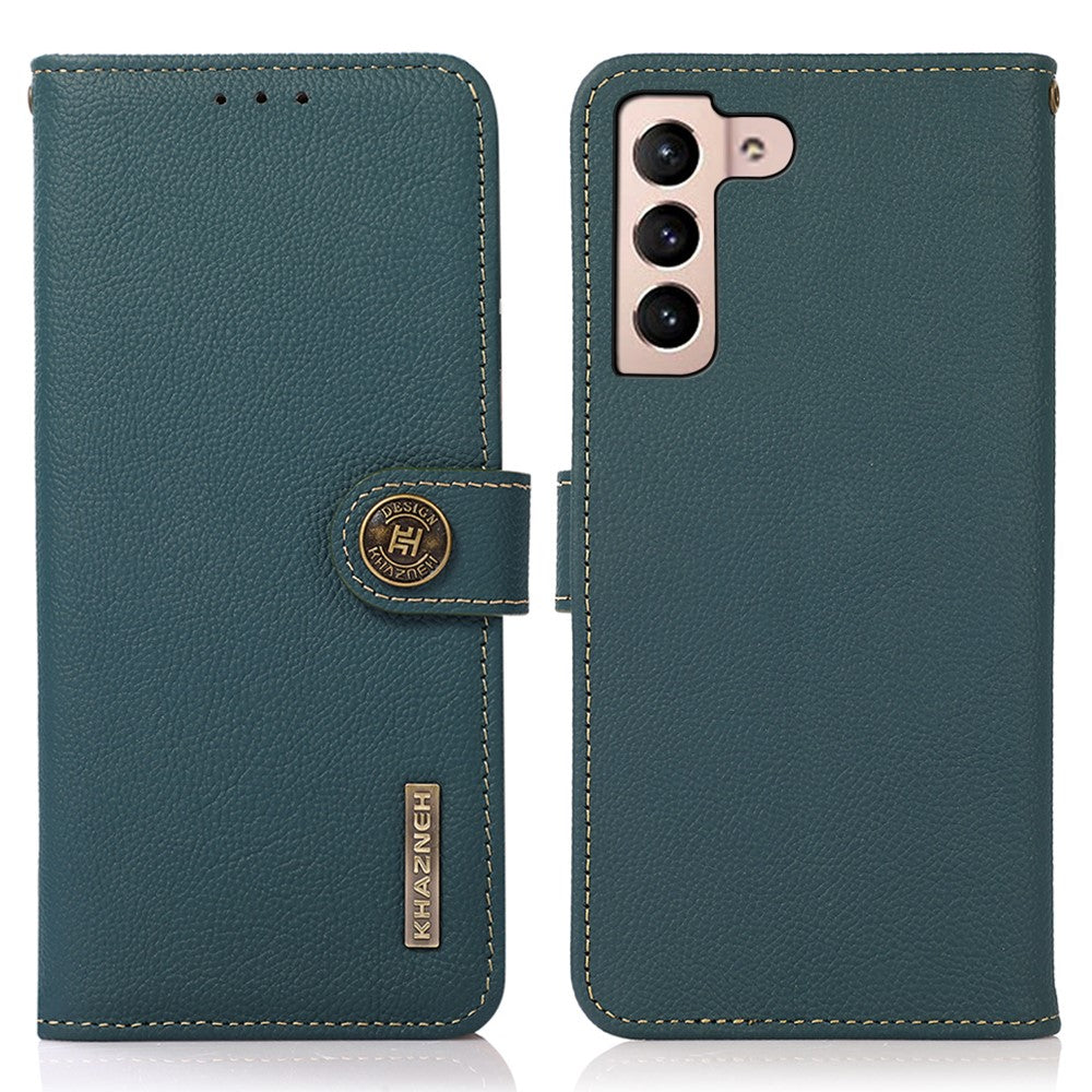 KHAZNEH for Samsung Galaxy S25 FE Case Genuine Cow Leather RFID Blocking Wallet Phone Cover