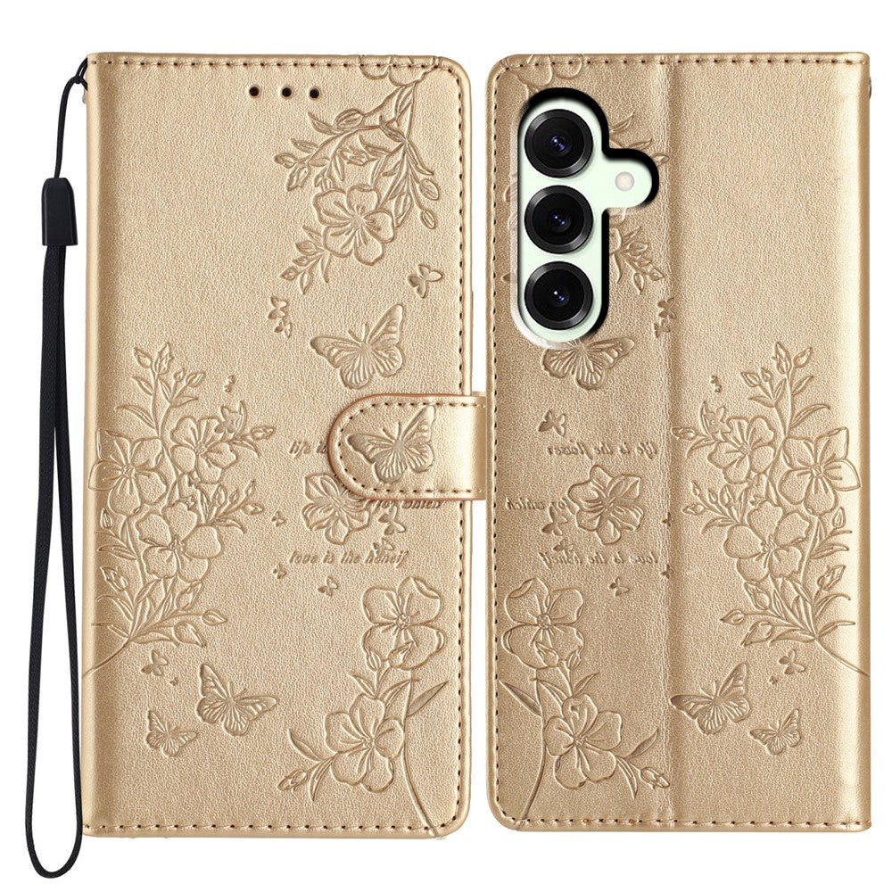 For Samsung Galaxy M36 5G Wallet Phone Case Butterfly Floral Imprint Leather Flip Cover with Strap