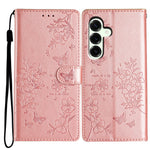 For Samsung Galaxy M36 5G Wallet Phone Case Butterfly Floral Imprint Leather Flip Cover with Strap
