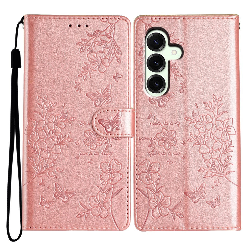 For Samsung Galaxy M36 5G Wallet Phone Case Butterfly Floral Imprint Leather Flip Cover with Strap