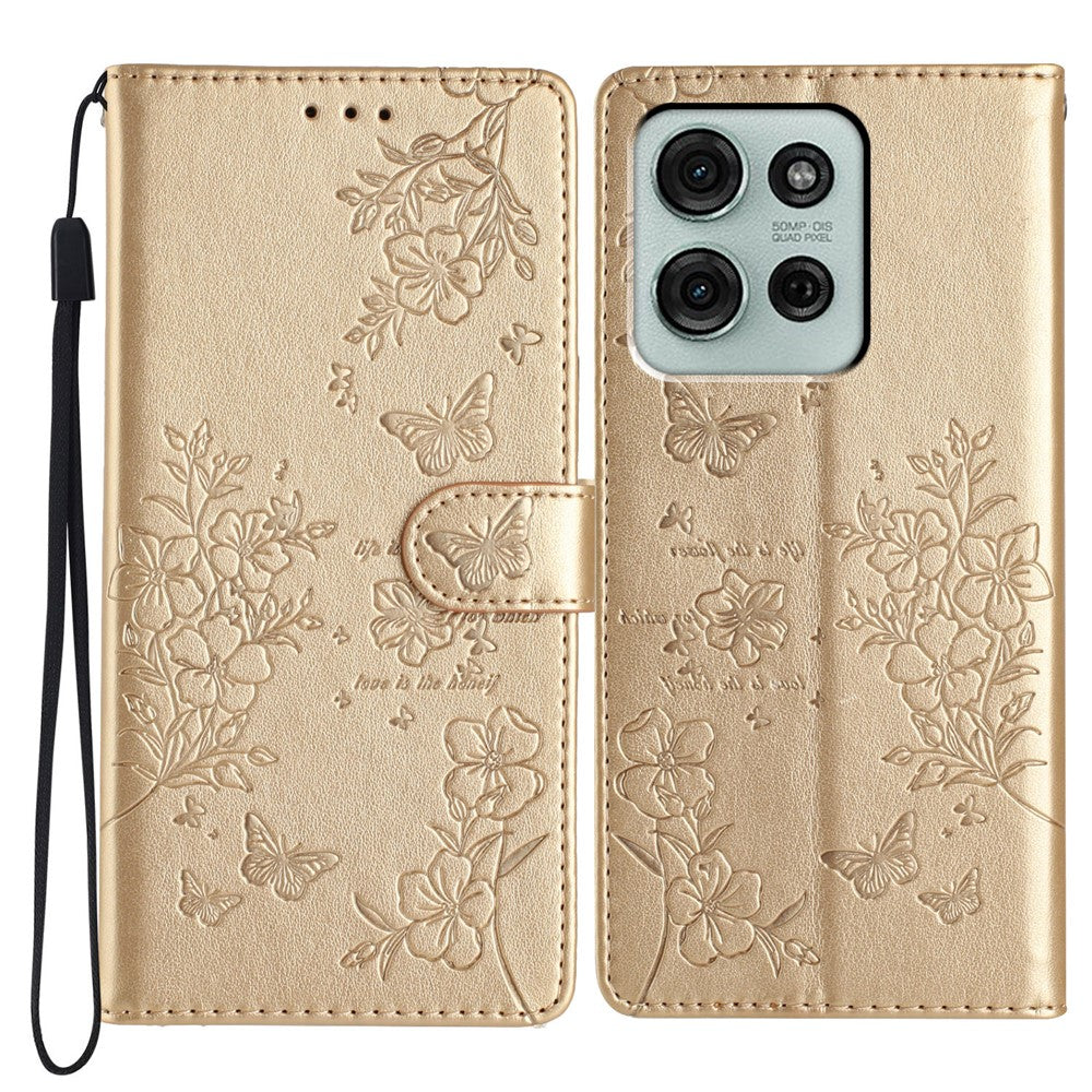 For Motorola Moto G86 5G Wallet Phone Case Butterfly Floral Imprint Leather Flip Cover with Strap