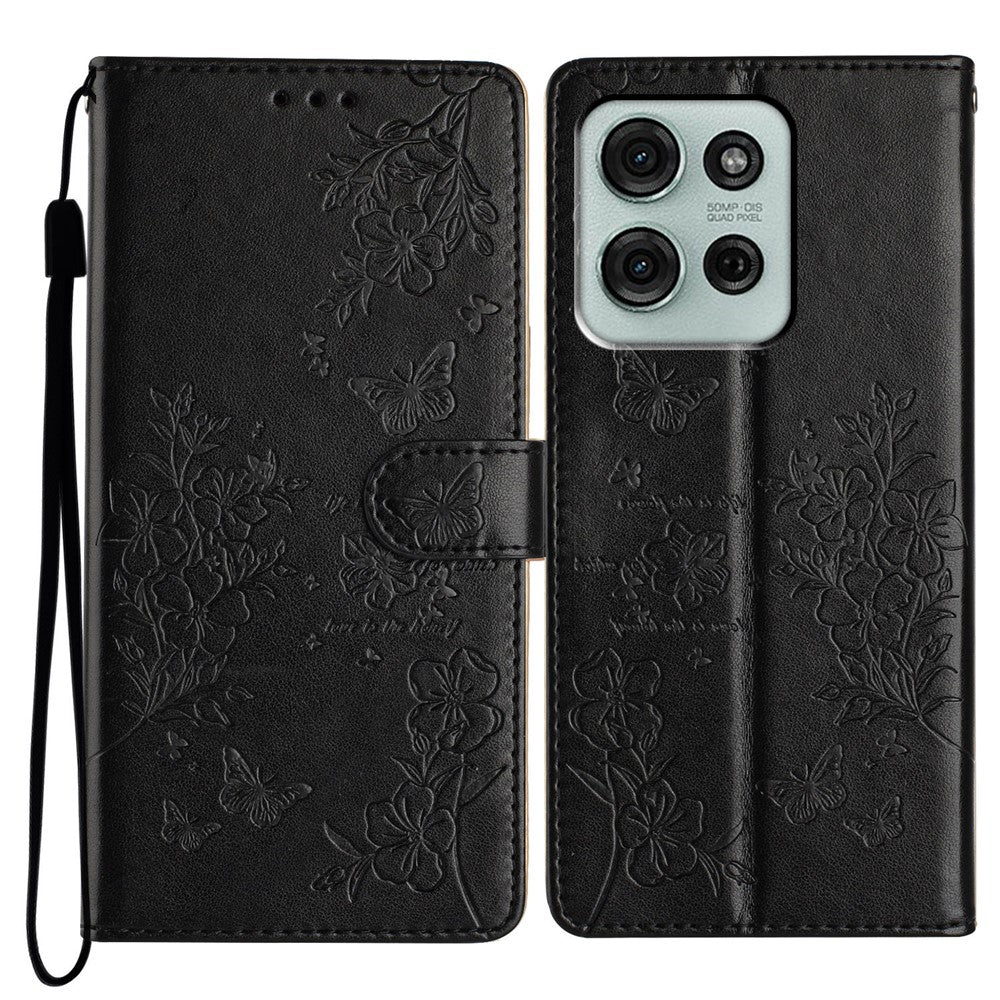 For Motorola Moto G86 5G Wallet Phone Case Butterfly Floral Imprint Leather Flip Cover with Strap