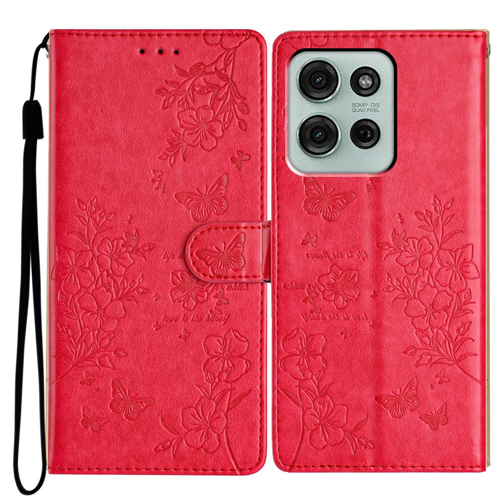 For Motorola Moto G86 5G Wallet Phone Case Butterfly Floral Imprint Leather Flip Cover with Strap