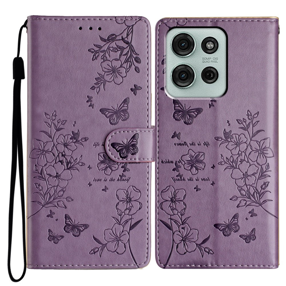 For Motorola Moto G86 5G Wallet Phone Case Butterfly Floral Imprint Leather Flip Cover with Strap