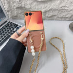 Til Samsung Galaxy Z Flip7 5G magnetisk etui med skulderrem, Nappa tekstur, PU, TPU, PC telefonbagcover