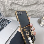 Til Samsung Galaxy Z Flip7 5G magnetisk etui med skulderrem, Nappa tekstur, PU, TPU, PC telefonbagcover