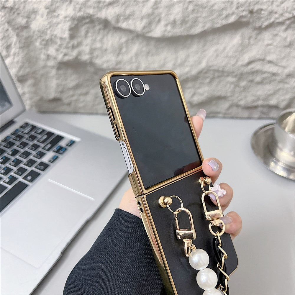 Til Samsung Galaxy Z Flip7 5G magnetisk etui med skulderrem, Nappa tekstur, PU, TPU, PC telefonbagcover