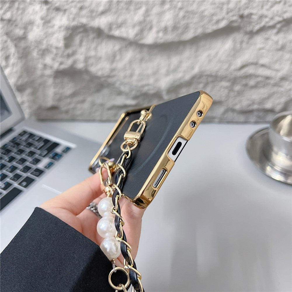 Til Samsung Galaxy Z Flip7 5G magnetisk etui med skulderrem, Nappa tekstur, PU, TPU, PC telefonbagcover