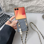 Til Samsung Galaxy Z Flip7 5G magnetisk etui med skulderrem, Nappa tekstur, PU, TPU, PC telefonbagcover