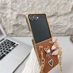 Samsung Galaxy Z Flip7 5G-skal med snodd, Nappa-hjärta, björndekor, textur, PU, TPU, PC-mobilskal