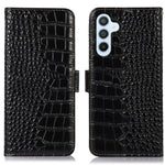 Samsung Galaxy S25 FE-skal RFID-blockerande plånbok i krokodilstruktur i äkta nötskinn