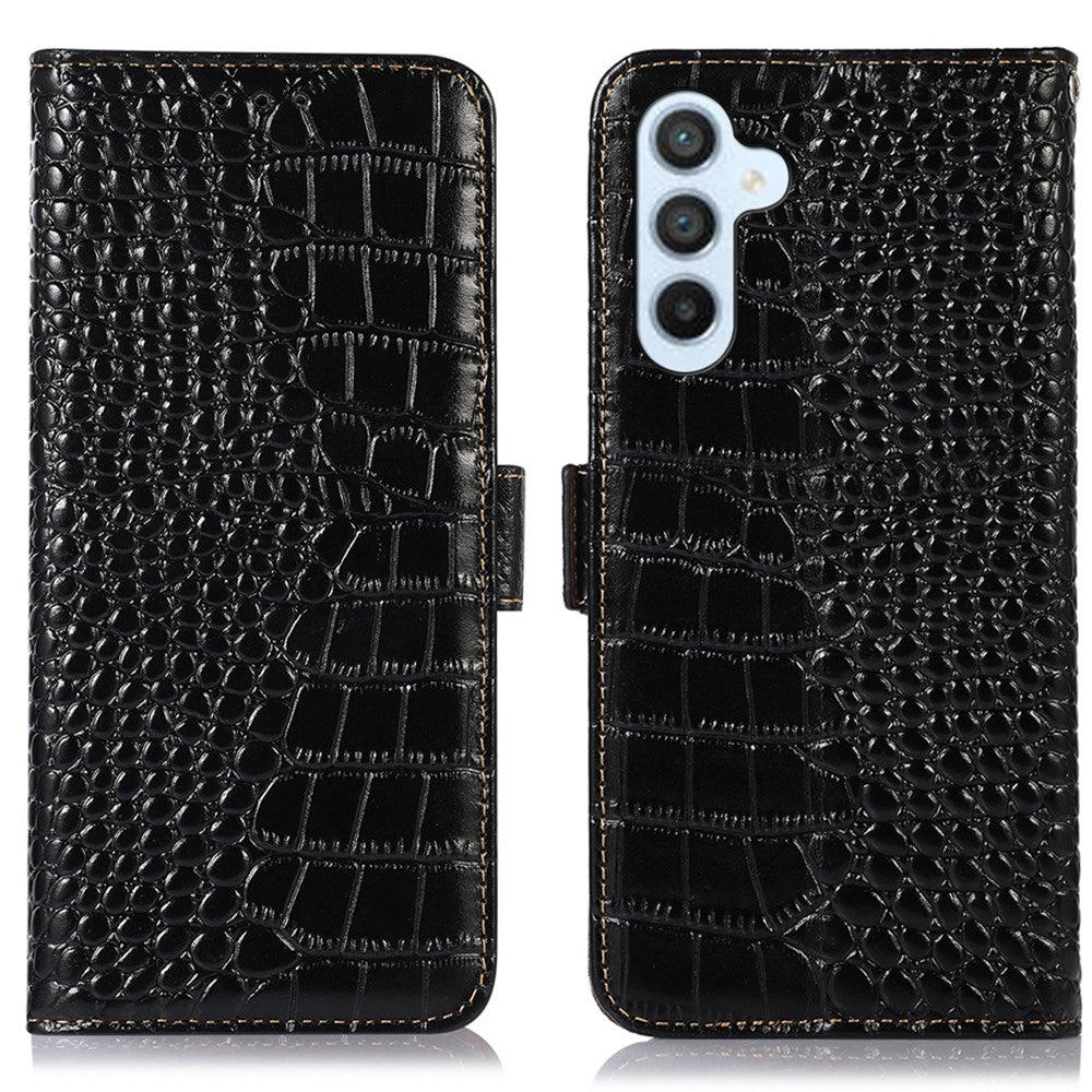 Samsung Galaxy S25 FE-skal RFID-blockerande plånbok i krokodilstruktur i äkta nötskinn