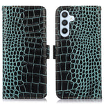 Samsung Galaxy S25 FE-skal RFID-blockerande plånbok i krokodilstruktur i äkta nötskinn