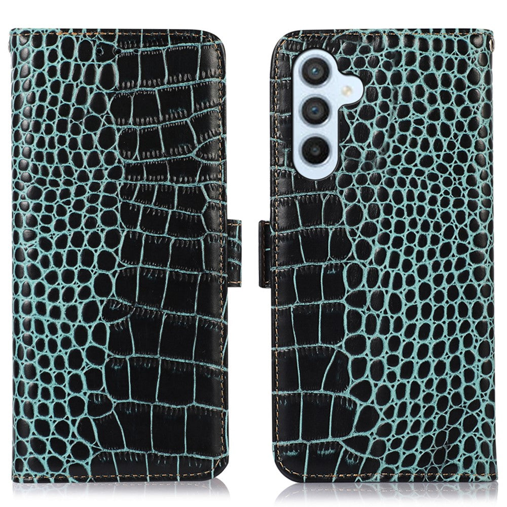 Samsung Galaxy S25 FE-skal RFID-blockerande plånbok i krokodilstruktur i äkta nötskinn