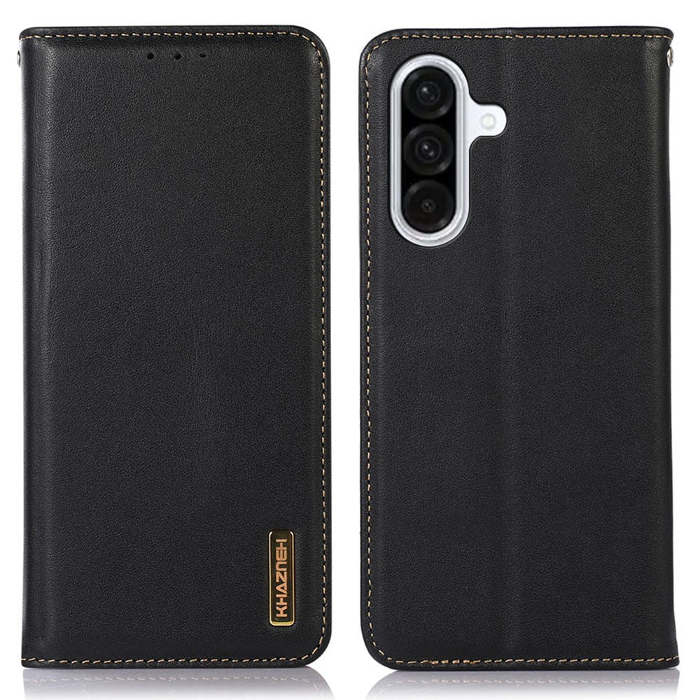 KHAZNEH För Samsung Galaxy S25 FE Plånboksfodral Äkta Koläder mobilfodral Nappatextur