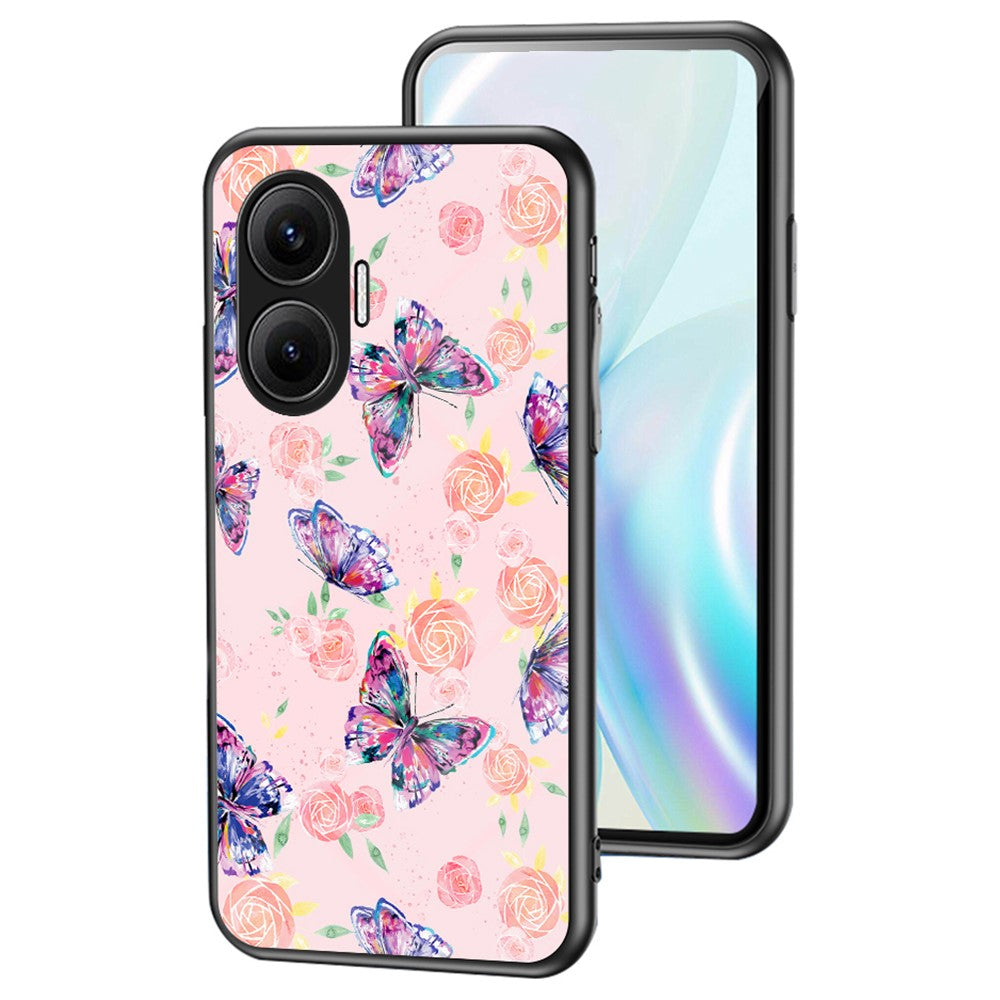 For Xiaomi Poco F7 5G / Redmi Turbo 4 Pro 5G Case Butterfly Pattern TPU + Tempered Glass Protective Phone Cover