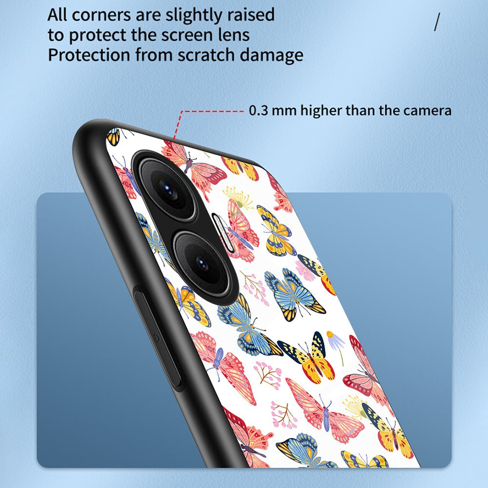 For Xiaomi Poco F7 5G / Redmi Turbo 4 Pro 5G Case Butterfly Pattern TPU + Tempered Glass Protective Phone Cover