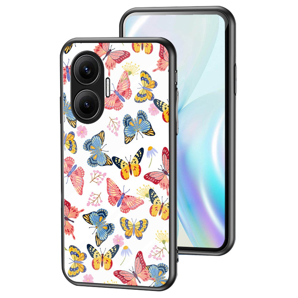 For Xiaomi Poco F7 5G / Redmi Turbo 4 Pro 5G Case Butterfly Pattern TPU + Tempered Glass Protective Phone Cover