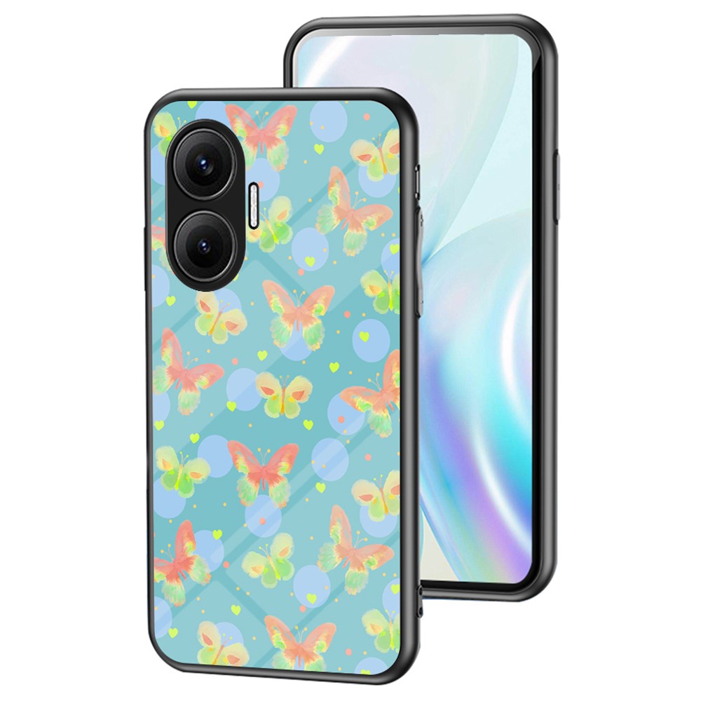 For Xiaomi Poco F7 5G / Redmi Turbo 4 Pro 5G Case Butterfly Pattern TPU + Tempered Glass Protective Phone Cover