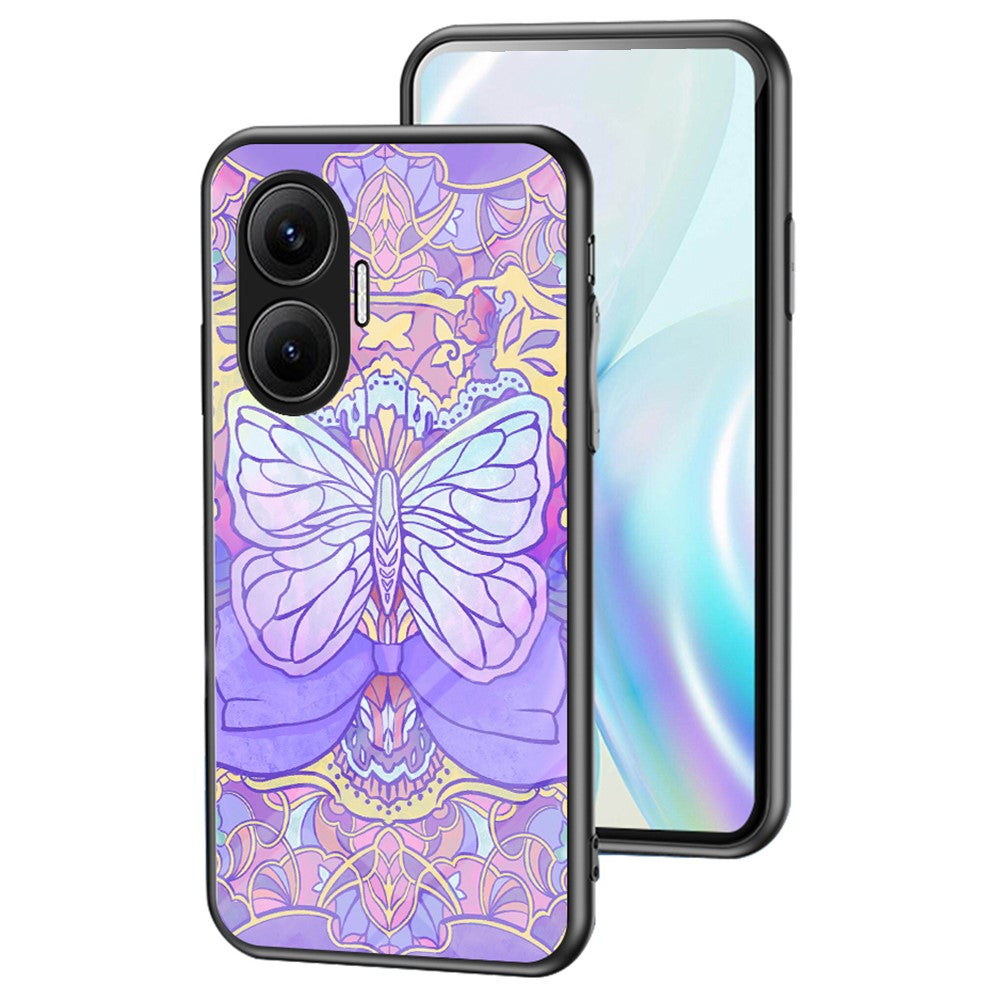 For Xiaomi Poco F7 5G / Redmi Turbo 4 Pro 5G Case Butterfly Pattern TPU + Tempered Glass Protective Phone Cover