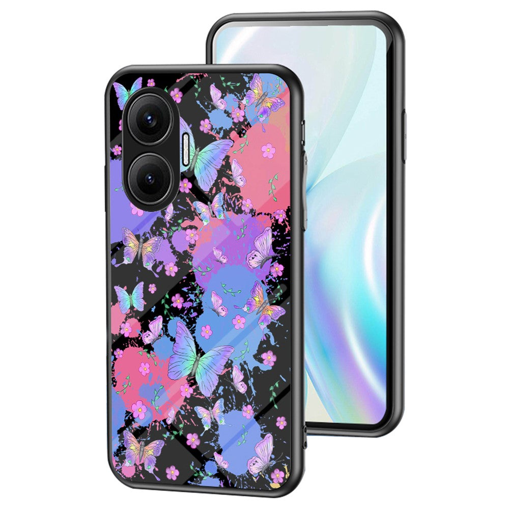 For Xiaomi Poco F7 5G / Redmi Turbo 4 Pro 5G Case Butterfly Pattern TPU + Tempered Glass Protective Phone Cover