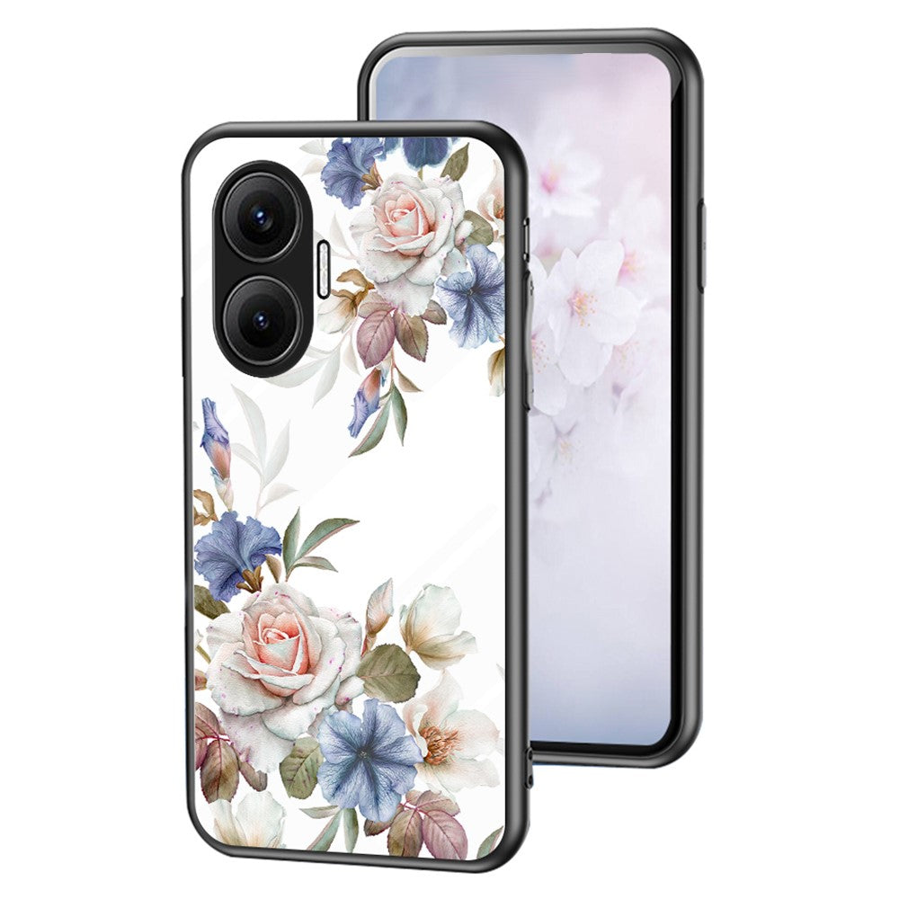 Xiaomi Poco F7 5G / Redmi Turbo 4 Pro 5G Skal Blommönster TPU + Härdat Glas Skyddande mobilskal