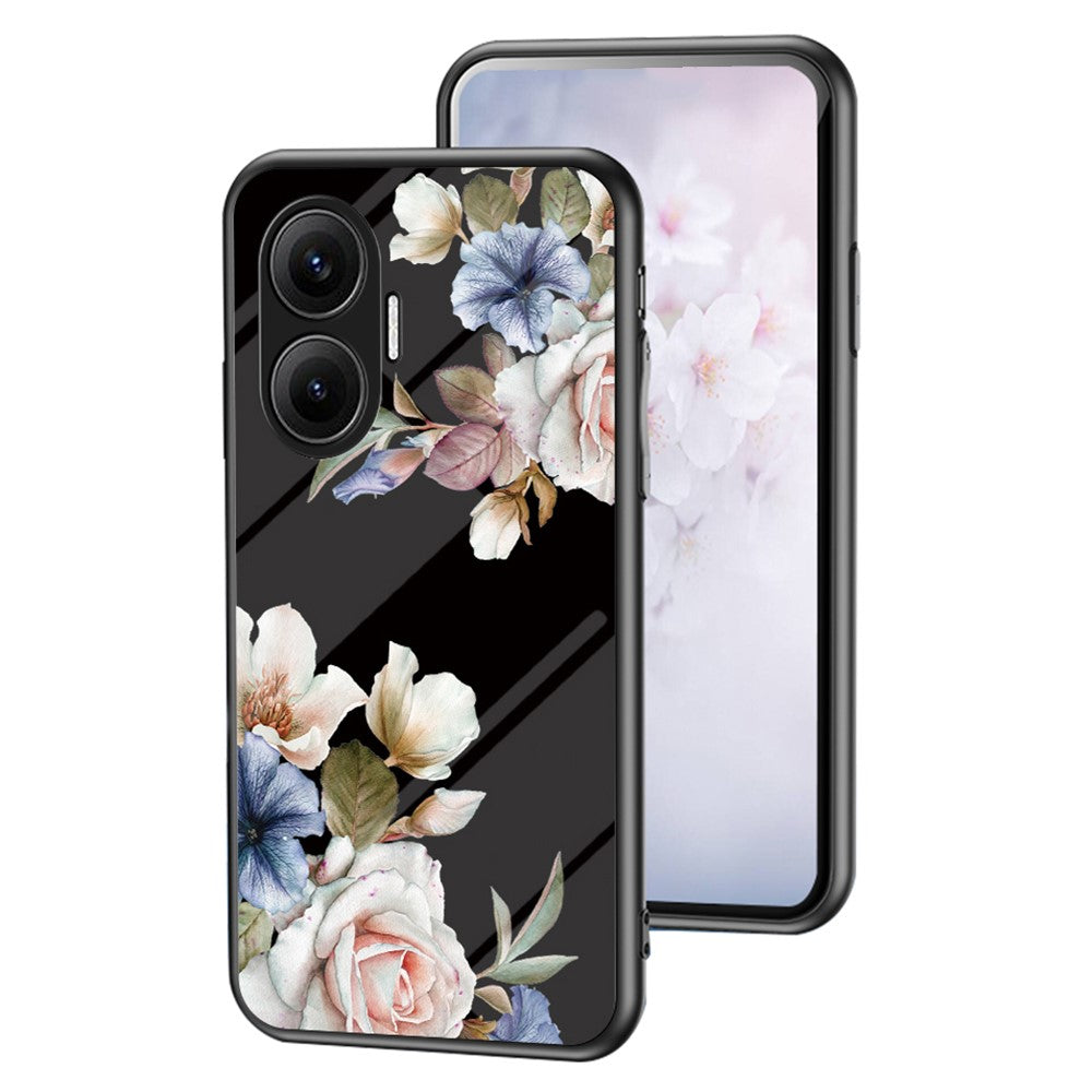 Xiaomi Poco F7 5G / Redmi Turbo 4 Pro 5G Skal Blommönster TPU + Härdat Glas Skyddande mobilskal