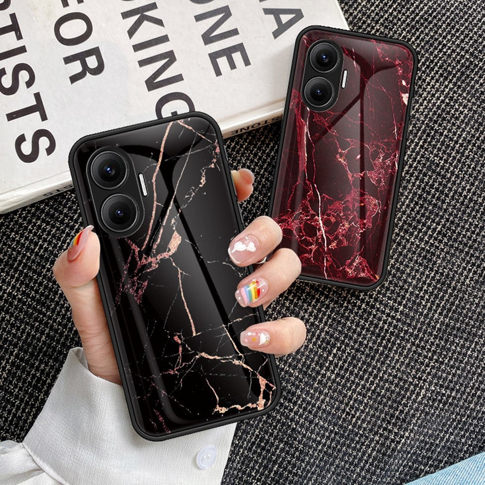 For Xiaomi Poco F7 5G / Redmi Turbo 4 Pro 5G Case Marble Pattern Tempered Glass + PC + TPU Protective Phone Cover