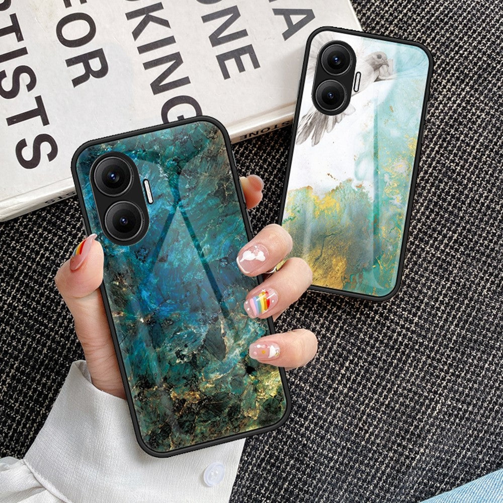 For Xiaomi Poco F7 5G / Redmi Turbo 4 Pro 5G Case Marble Pattern Tempered Glass + PC + TPU Protective Phone Cover