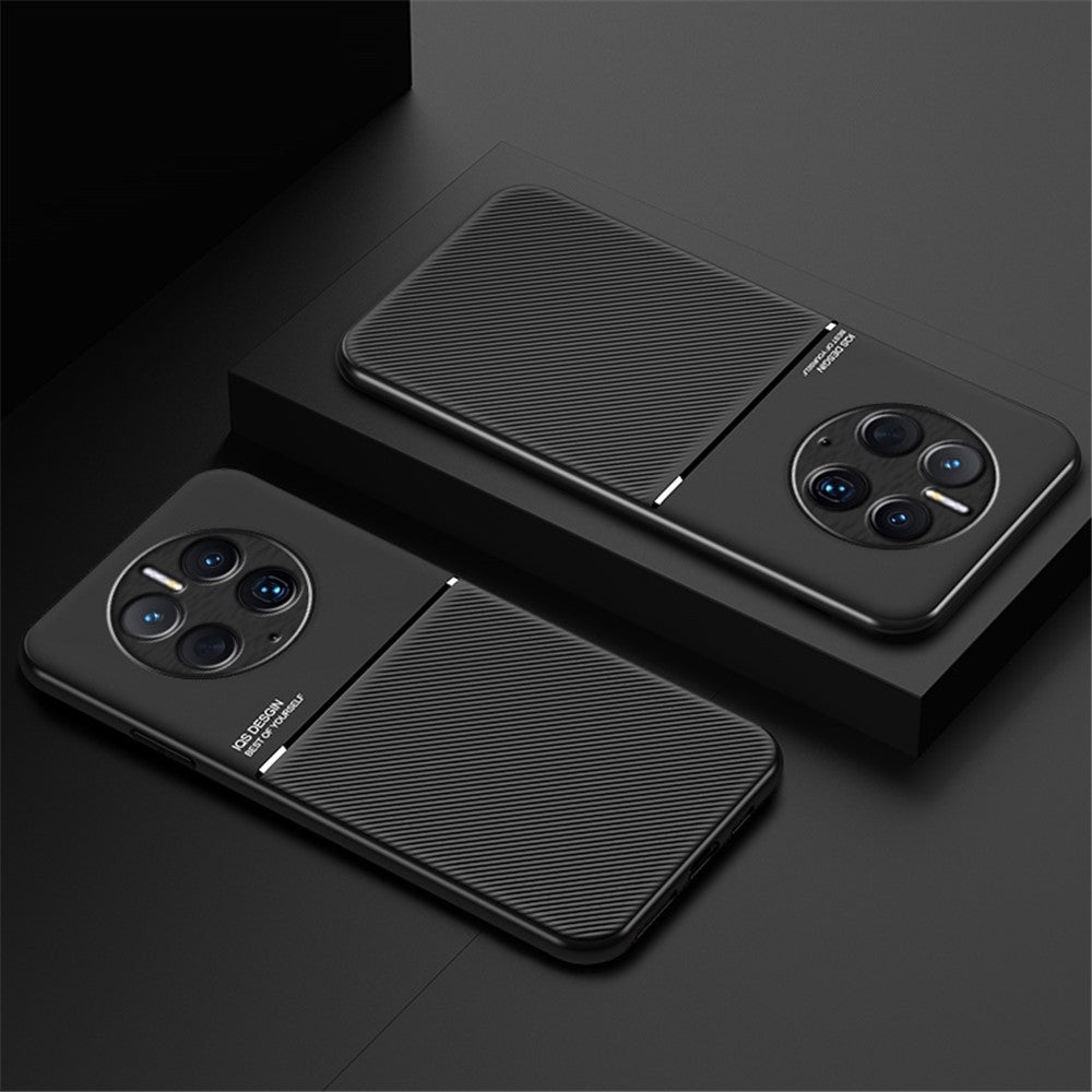 Cellphone Case for Huawei Mate 50 Pro 4G, Lines Imprinted PU Leather+TPU Hybrid Shell with Built-in Metal Sheet