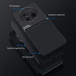 Cellphone Case for Huawei Mate 50 Pro 4G, Lines Imprinted PU Leather+TPU Hybrid Shell with Built-in Metal Sheet