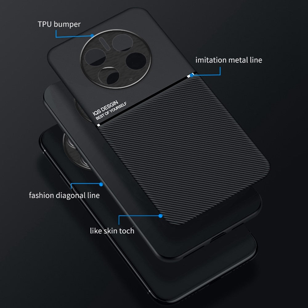 Cellphone Case for Huawei Mate 50 Pro 4G, Lines Imprinted PU Leather+TPU Hybrid Shell with Built-in Metal Sheet