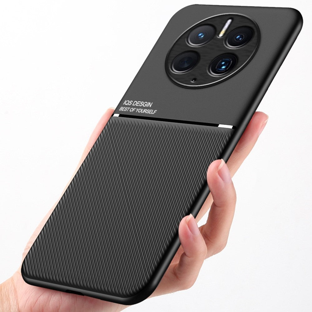 Cellphone Case for Huawei Mate 50 Pro 4G, Lines Imprinted PU Leather+TPU Hybrid Shell with Built-in Metal Sheet