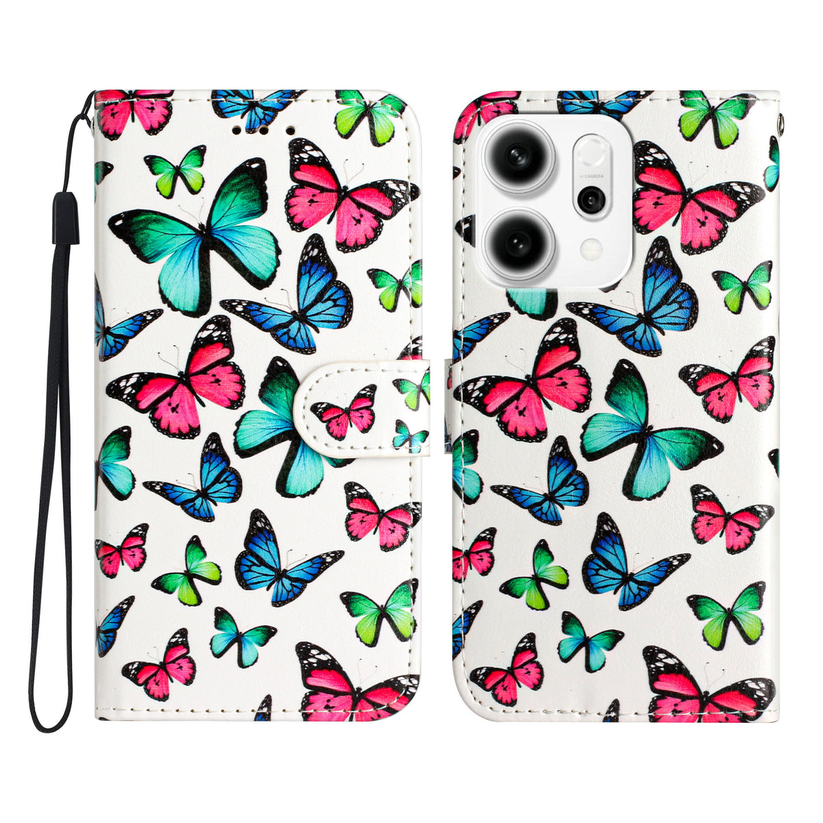 For Oppo Reno14 Pro 5G (Global) Wallet Case  Printed Pattern PU Leather Stand Phone Cover with Strap