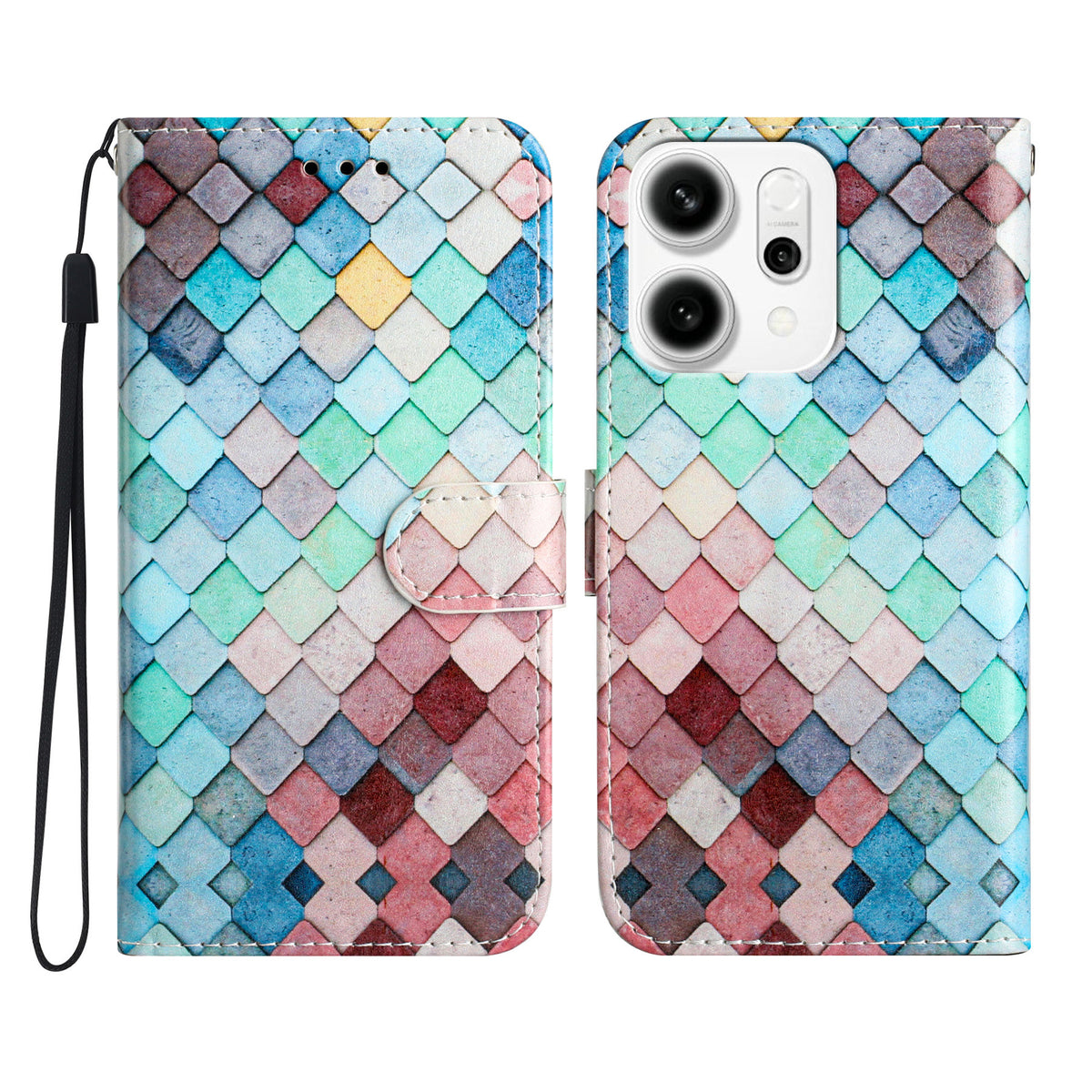 For Oppo Reno14 Pro 5G (Global) Wallet Case  Printed Pattern PU Leather Stand Phone Cover with Strap