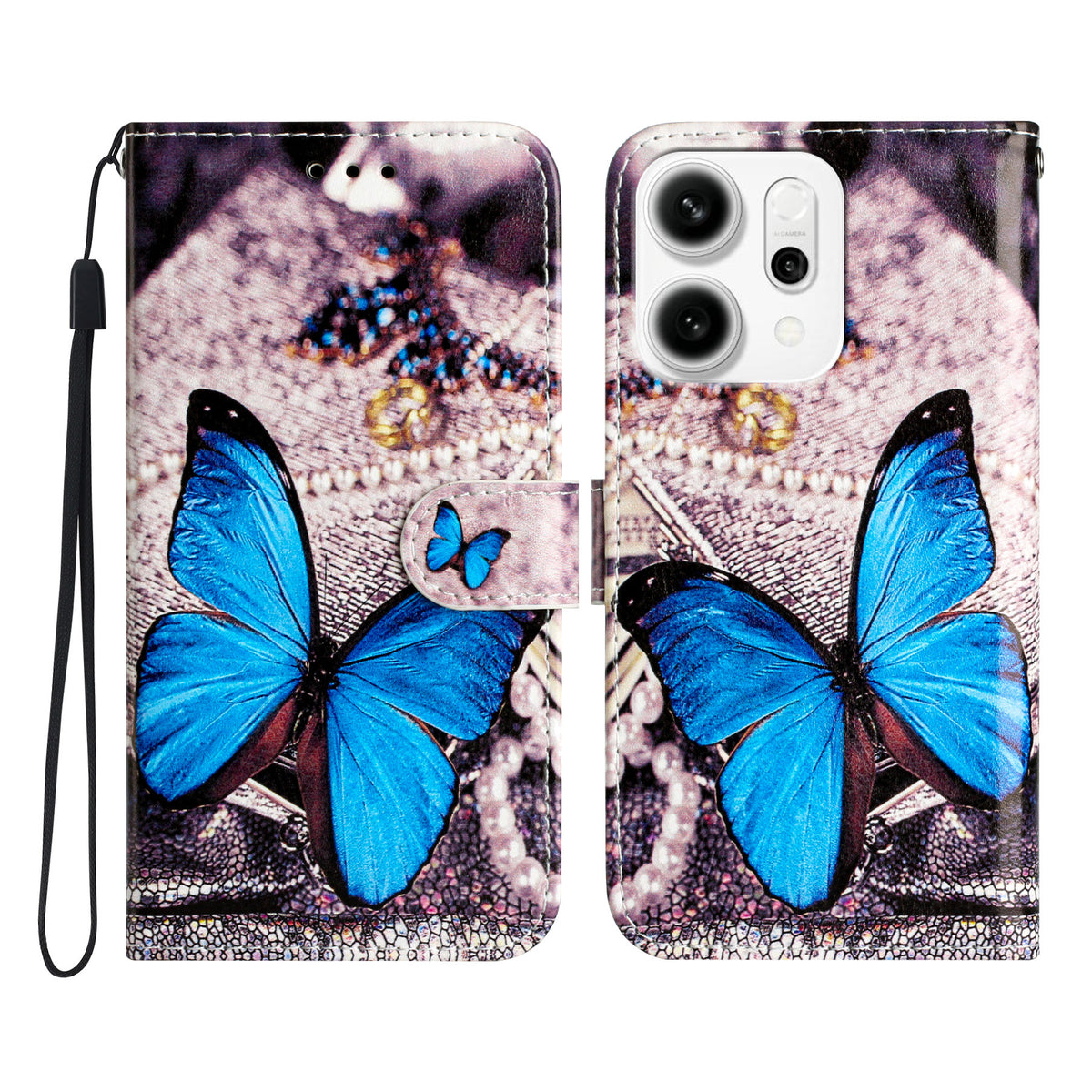 For Oppo Reno14 Pro 5G (Global) Wallet Case  Printed Pattern PU Leather Stand Phone Cover with Strap