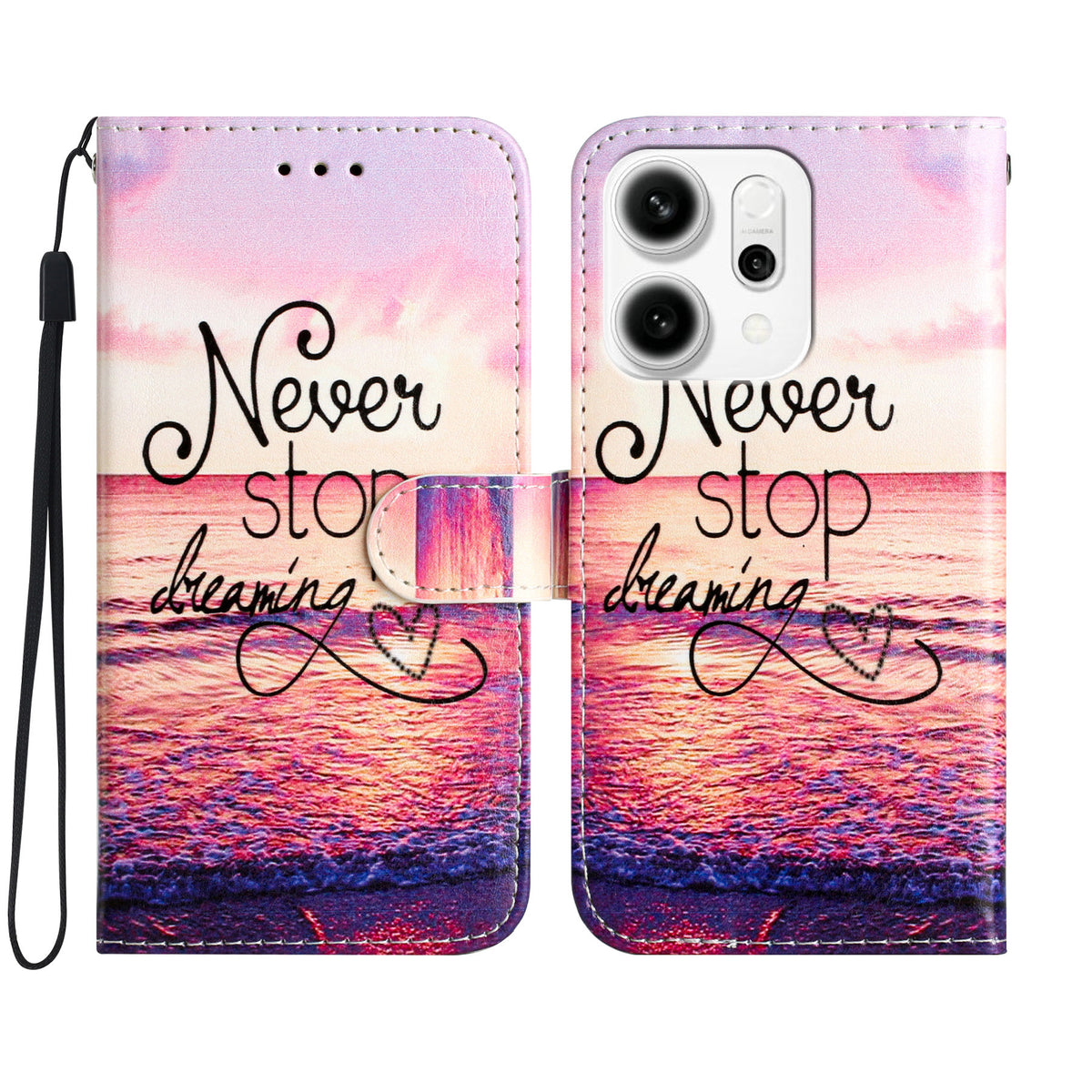 For Oppo Reno14 Pro 5G (Global) Wallet Case  Printed Pattern PU Leather Stand Phone Cover with Strap