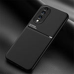 Mobiltelefoncover til Honor 70 5G, Droptestet Cover med Prægede Linjer i PU-læder + TPU Hybridskal med Indbygget Metalplade