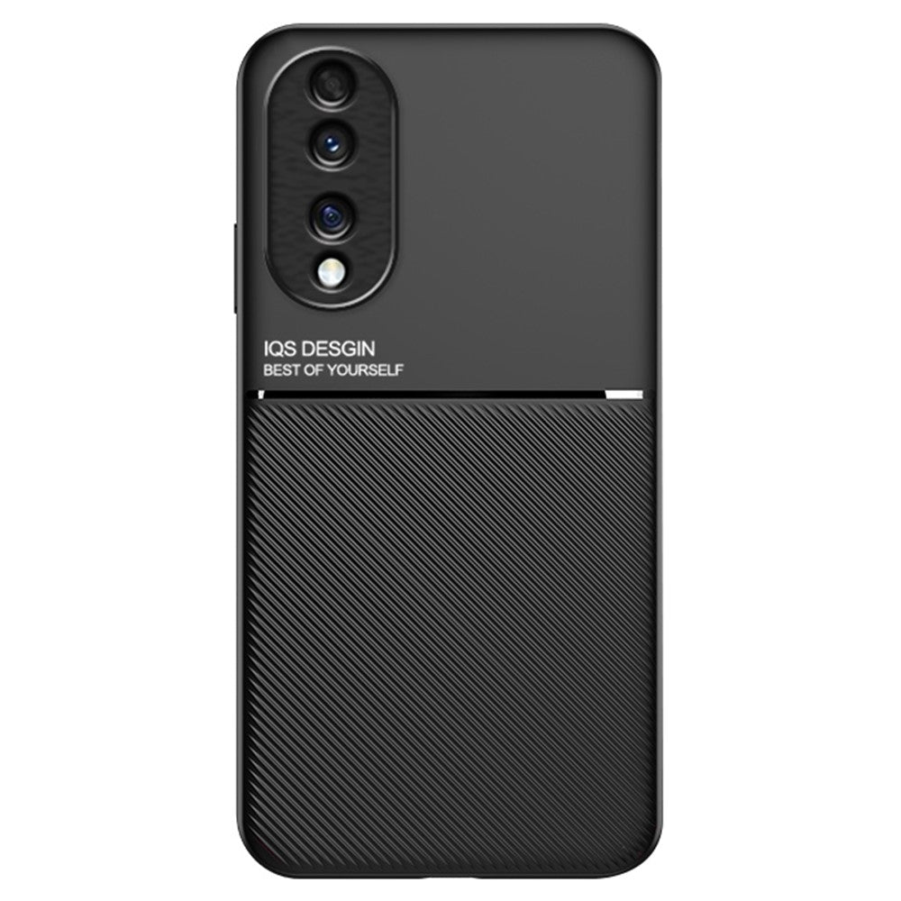 Mobiltelefoncover til Honor 70 5G, Droptestet Cover med Prægede Linjer i PU-læder + TPU Hybridskal med Indbygget Metalplade