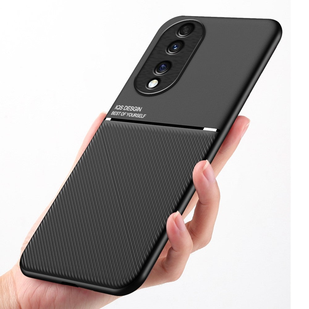 Mobiltelefoncover til Honor 70 5G, Droptestet Cover med Prægede Linjer i PU-læder + TPU Hybridskal med Indbygget Metalplade