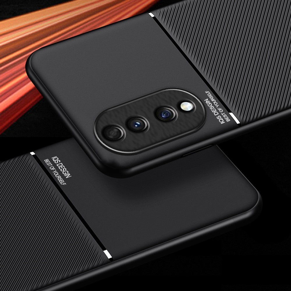 Mobiltelefoncover til Honor 70 5G, Droptestet Cover med Prægede Linjer i PU-læder + TPU Hybridskal med Indbygget Metalplade